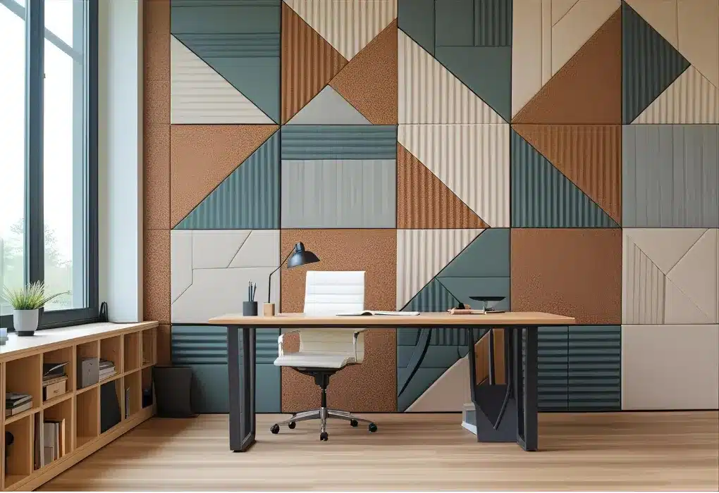 Geometric acoustic tiles on wall