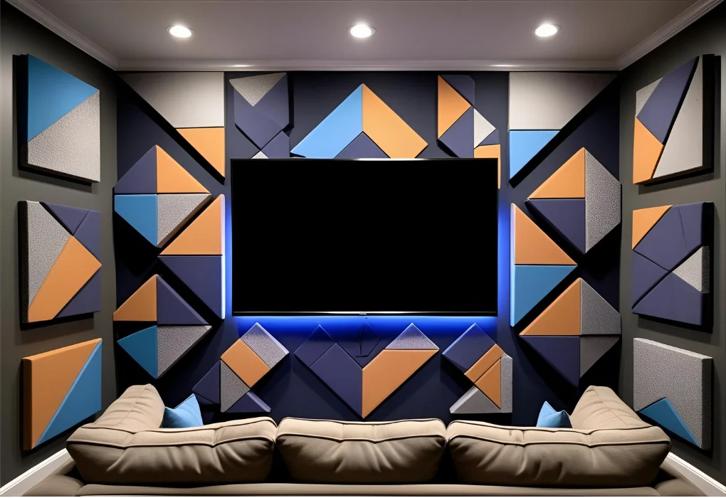 Soundproofed room with LED TV and acoustic panels