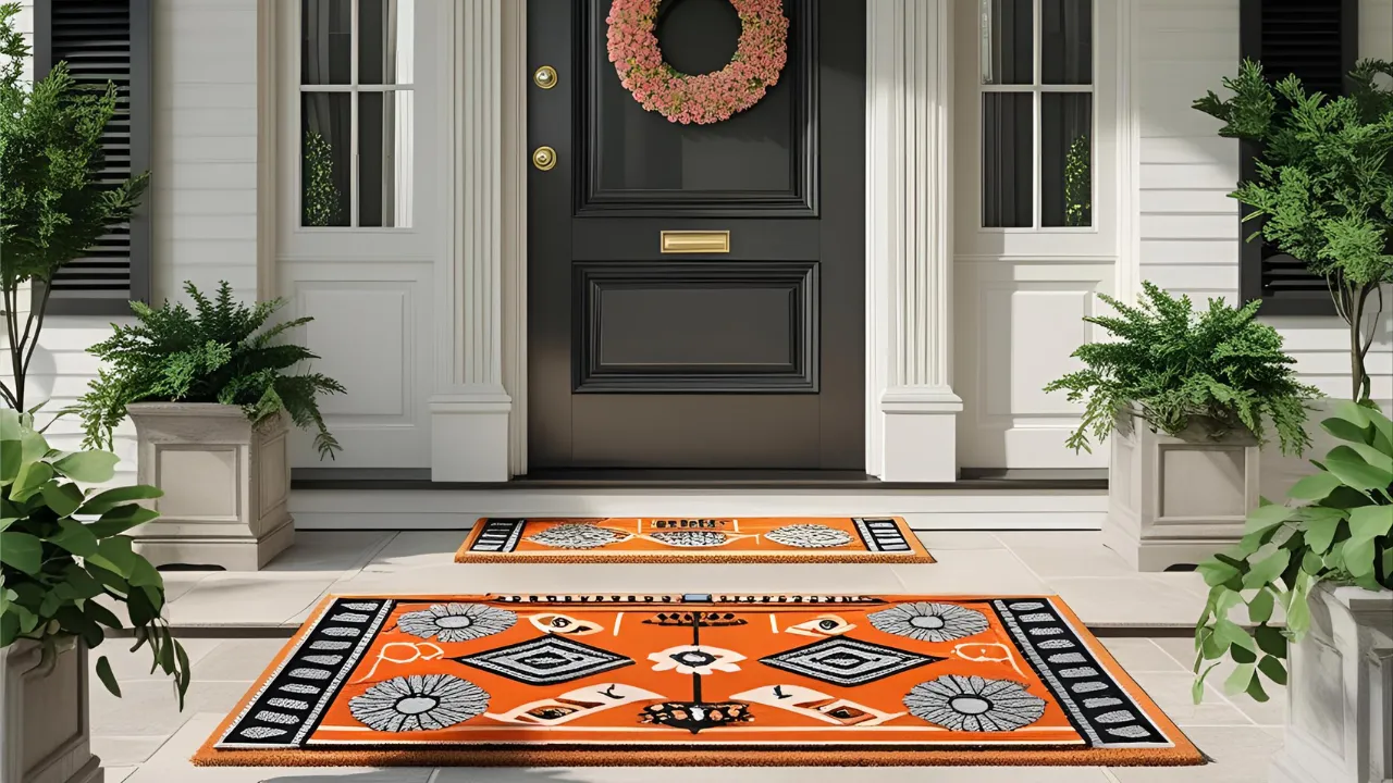 Bold doormat on porch