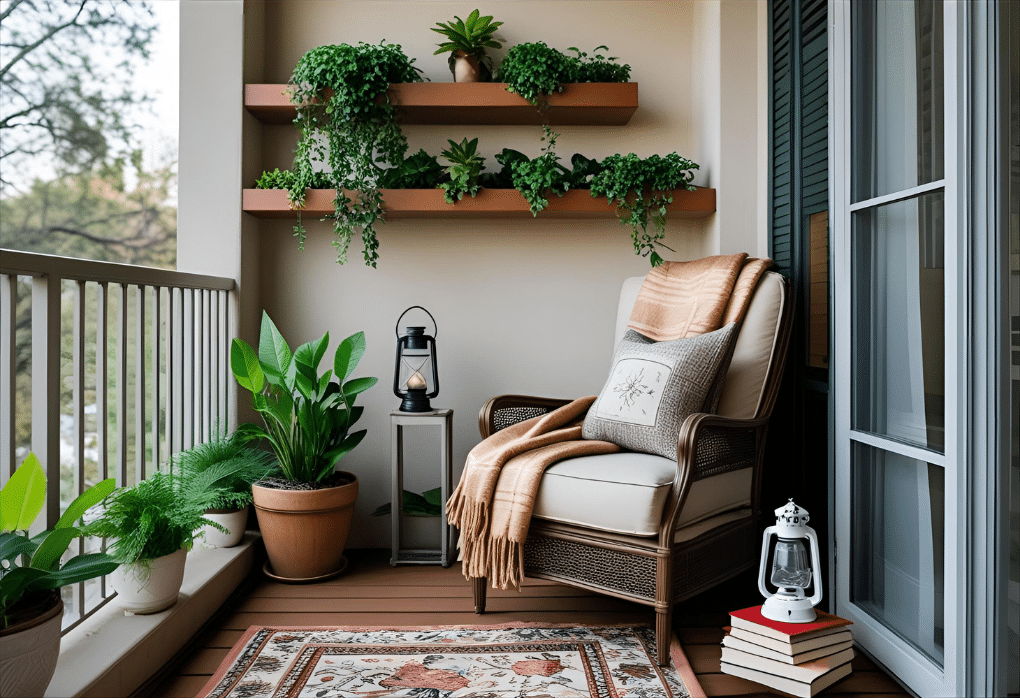 balcony reading nook setup