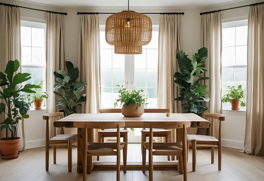 Dining space with plants and natural textures