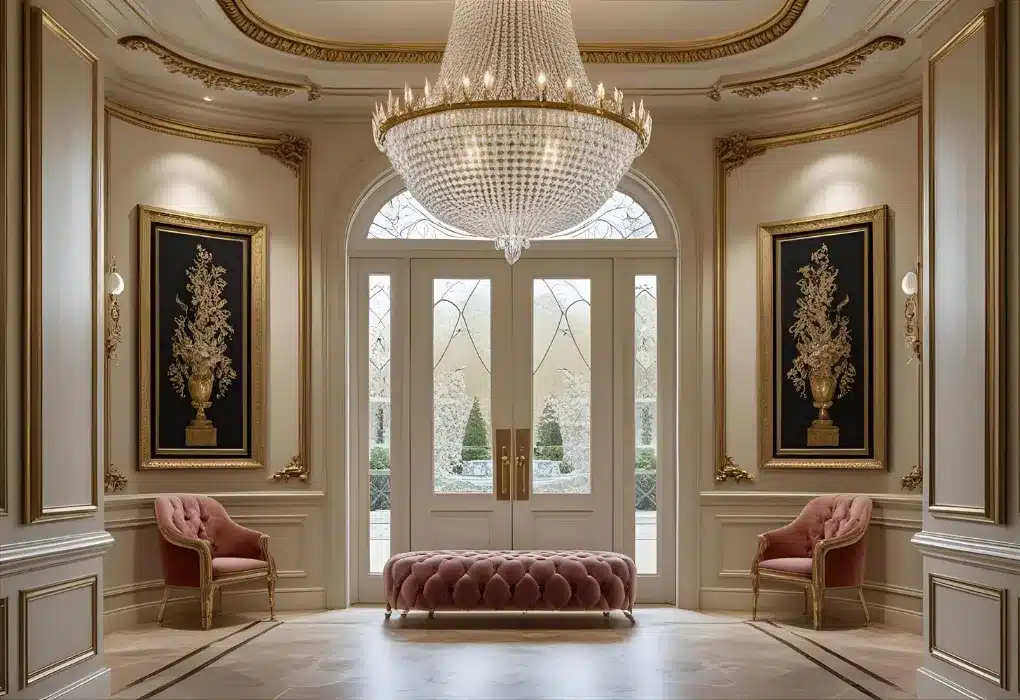 Grand entrance hall with chandelier and decor