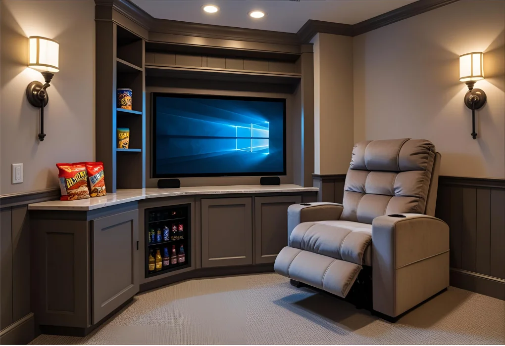Mini snack station beside a recliner and wall projector