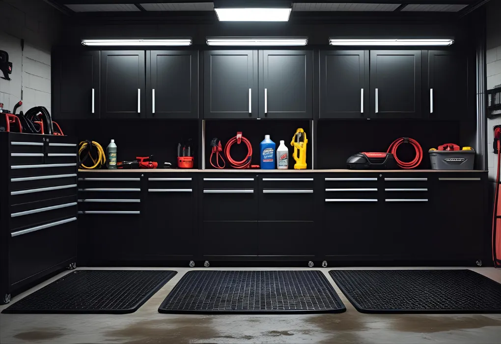 sleek black storage in functional garage

