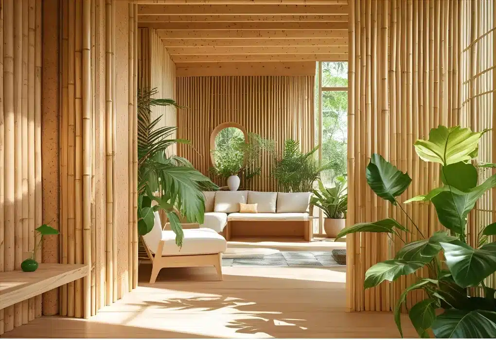 Cork or bamboo wall finish