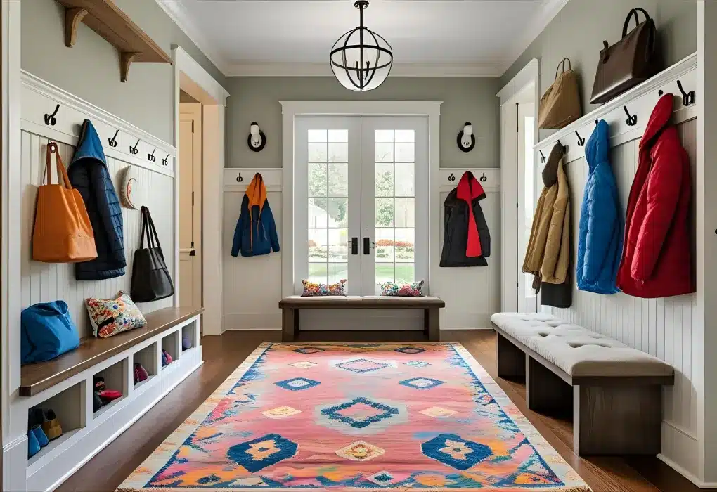 Organized entryway for families with storage